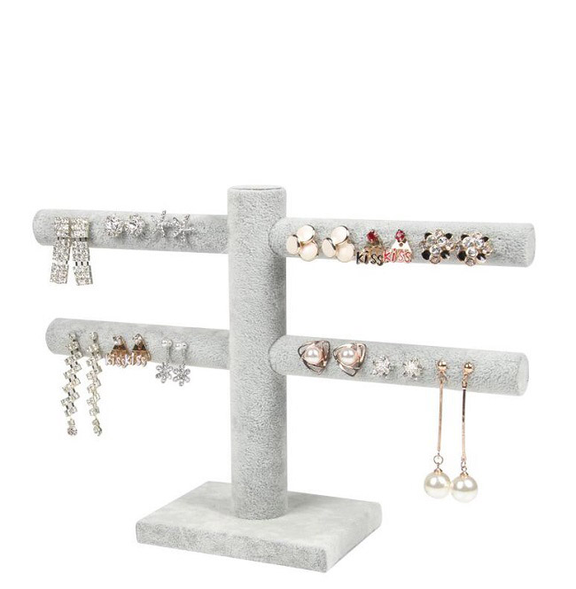 Stojánek, stojan na šperky šedý dvojitý