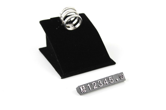 Plastové cenovky stříbrný prolis  6x9mm 20x řada Kč