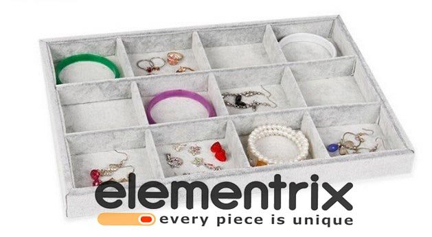 Plato na uložení, vystavení šperků 12 přihrádek PT13 šedý samet  