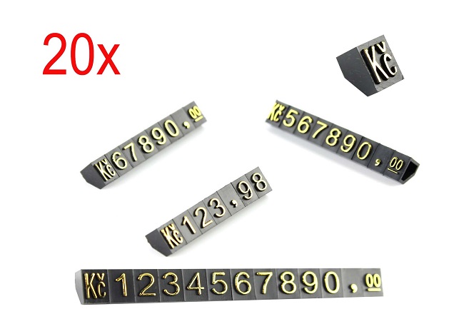 Plastové cenovky zlatý prolis 6x9mm 20x řada Kč