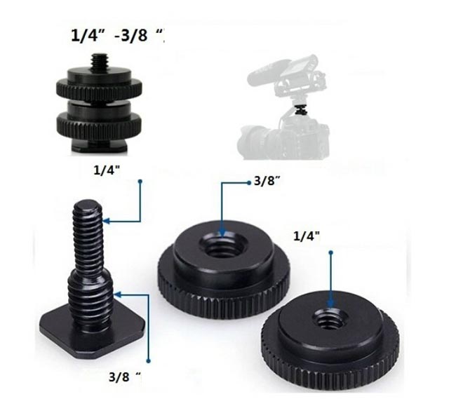 1/4" 3/8" šroub do sáněk blesku , 2x matice  