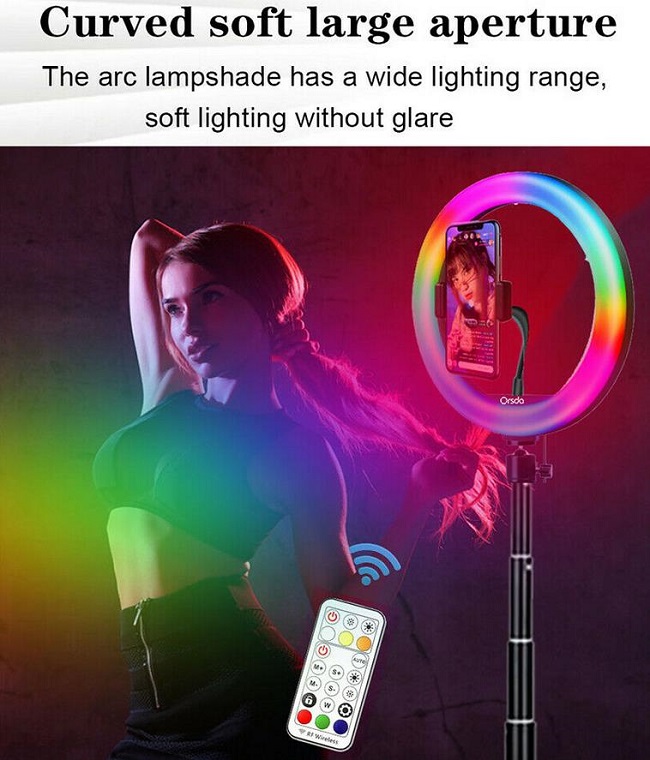 RGB Prstencová lampa, kruhové světlo ring led light set 26cm 1x stativ 24W