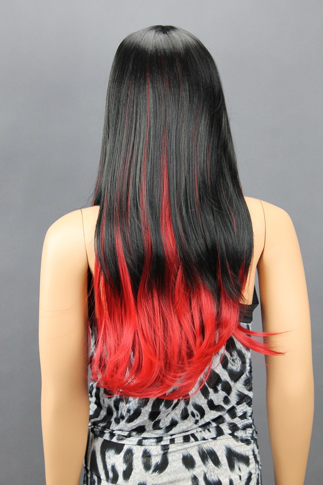 Dámská paruka dlouhá, černá, červená RED-DL  