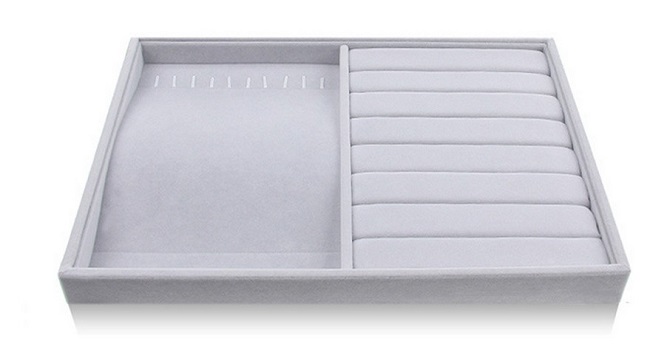 Plato na uložení, vystavení šperků  PT14 šedý samet  