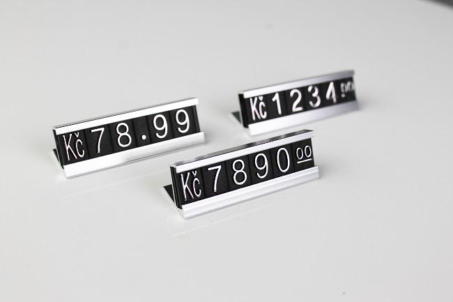 Plastové 3D cenovky náhradní znak Kč stříbrné  