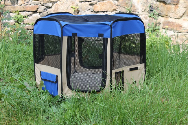 Klec pro psa, látková přepravka, výběh, modrá
