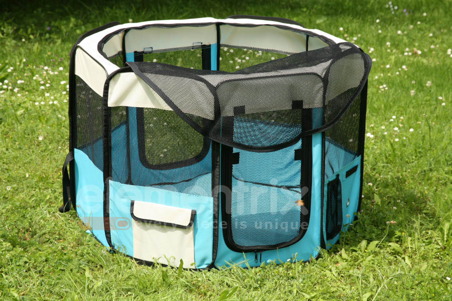 Klec pro psa, látková přepravka, výběh, vel. M světle modrá  
