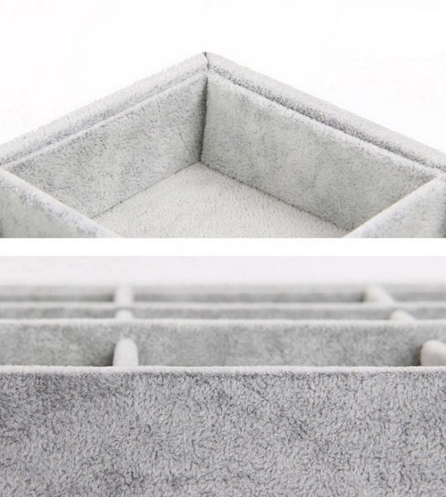 Plato na uložení, vystavení šperků 12 přihrádek PT13 šedý samet  