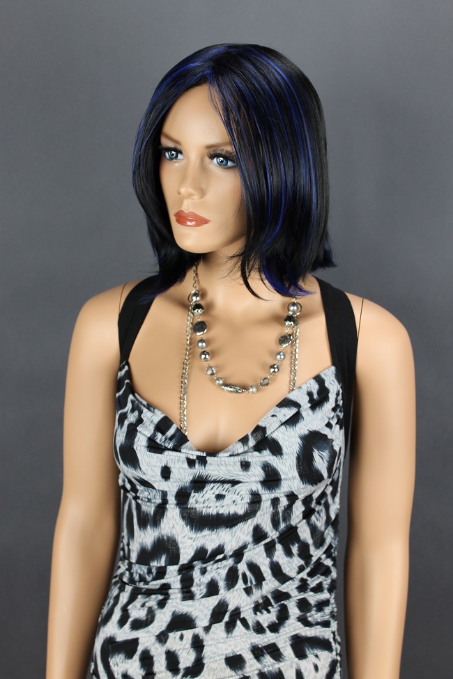 Dámská paruka krátká černá, modrá 111-1HTF2517  