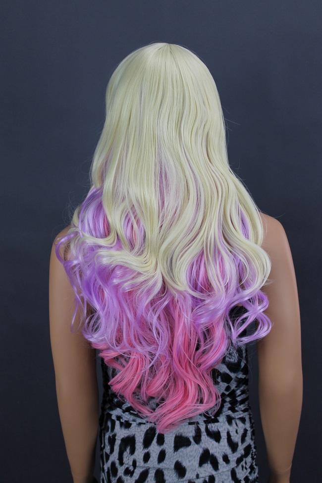 Dámská paruka dlouhá, blond, růžová 04-T2311H  