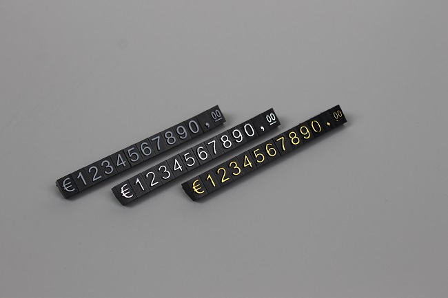 Plastové cenovky zlatý prolis 6x9mm 1x řada EURO
