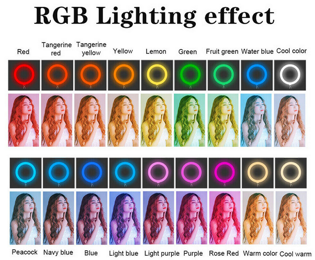 RGB Prstencová lampa, kruhové světlo ring led light set 26cm 1x stolní stativ