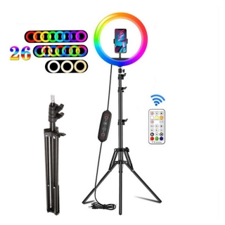 RGB Prstencová lampa, kruhové světlo ring led light set 26cm 1x stativ 24W