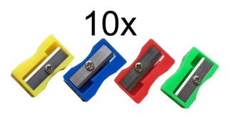 Ořezávátko plastové, hranaté na 1 tužku 10ks set - barevný mix
